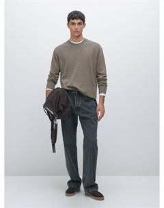 Свитер с круглым вырезом из смесовой шерсти, Dark Khaki Massimo dutti