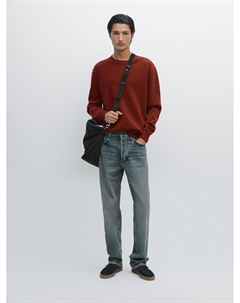 Свитер с круглым вырезом из смесовой шерсти, темно-розовый Massimo dutti