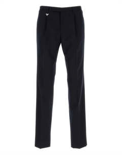 Шерстяные брюки со складками спереди, синий Prada