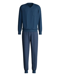 Пижама с V-образным вырезом и нагрудным карманом, синий Calida