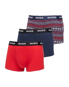 Трусы-боксеры с логотипом на поясе (набор из трех штук), красный Hugo