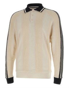 Свитер с полосатыми деталями и воротником-поло, нейтральный Adidas