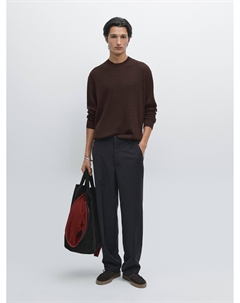 Свитер косой вязки из хлопковой смесовой ткани, бордовый Massimo dutti