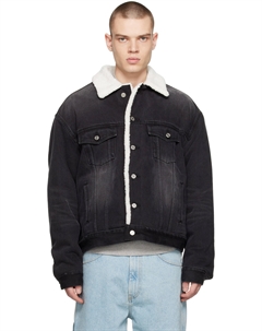 Черная объемная джинсовая куртка из искусственной овчины We11done