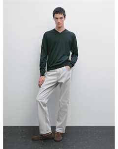 Вязаный свитер с V-образным вырезом, синий Massimo dutti