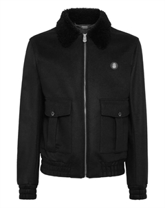 Шерстяной бомбер с отделкой из овчины, черный Billionaire