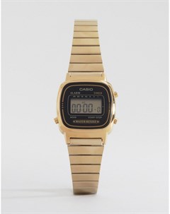 Электронные часы с черным циферблатом и золотистым ремешком Mini LA670WEGA 1EF Casio