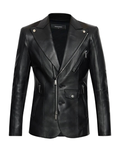 Однобортный кожаный пиджак, черный Dsquared2