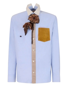 Рубашка с контрастным воротником и вышитым карманом, синий Marni