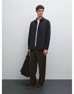 Рубашка классического кроя из смеси хлопка и шелка, темно-синий Massimo dutti