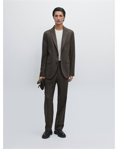 Полосатый пиджак из смесовой шерсти, Brown Marl Massimo dutti