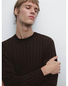 Текстурированный свитер с круглым вырезом, Brown Marl Massimo dutti