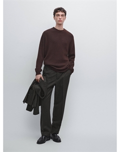 Свитер с круглым вырезом из смесовой шерсти, бургундия Massimo dutti