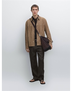 Замшевая кожаная рубашка, Mink Massimo dutti