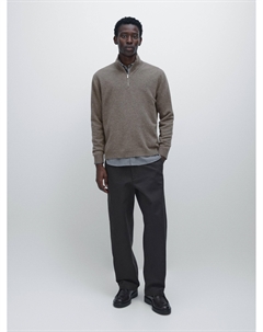 Вязаный свитер с воротником-стойкой и застежкой-молнией, Dark Khaki Massimo dutti