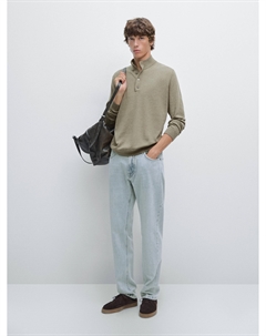 Вязаный свитер с имитацией застежки на пуговицы на горловине, Marine Green Massimo dutti