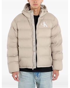 Дутый пуховик с капюшоном и монограммой, нейтральный Calvin klein