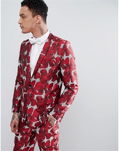 Приталенный жаккардовый пиджак с красным цветочным принтом Asos edition