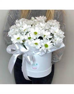 Букет из цветов в шляпной коробке (белые ромашки) Fleur de fee цветочная фея