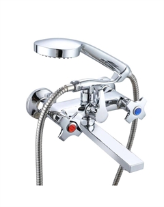 Смеситель для ванны РМС SL хром двухвентильный с коротким изливом с лейкой (SL115-142E) Рмс
