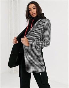 Черное пальто кромби с капюшоном и узором гусиная лапка The couture club
