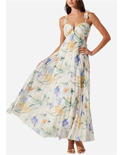 Эмесе Платье макси плиссированное с цветочным принтом в синих тонах Astr