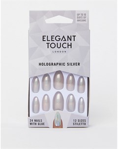 Серебристые накладные ногти с голографическим эффектом Stiletto Elegant touch