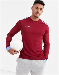 Бордовый лонгслив со вставкой и манжетами контрастного цвета Nike football