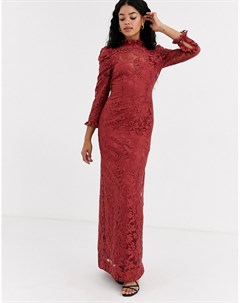 Кружевное платье макси рыжего цвета с высоким воротом Keepsake®