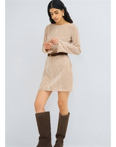 Платье мини из жатого бархата, Бежевый Ostin