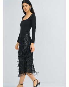 Прямая юбка с бахромой из пайеток, Черный Ostin