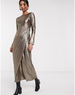 Серебристое блестящее платье макси с драпировкой Verona