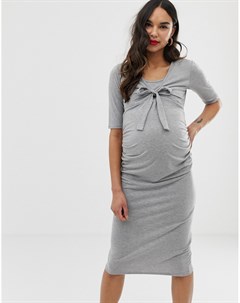 Серое облегающее платье с рукавами 3 4 и завязкой Bluebelle maternity