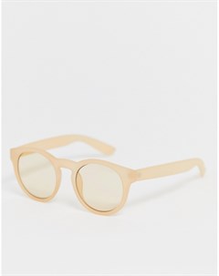 Бежевые матовые круглые солнцезащитные очки кошачий глаз Monki