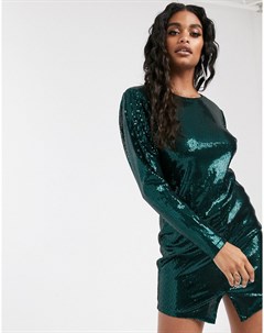 Темно зеленое платье мини с пайетками Ivyrevel