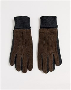 Коричневые замшевые перчатки с контрастными вязаными манжетами Kendal Dents