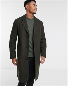 Пальто цвета хаки из искусственной шерсти Topman