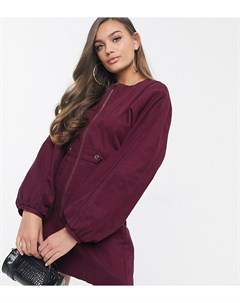 Бордовое джинсовое платье мини с пышными рукавами ASOS DESIGN Petite Asos petite