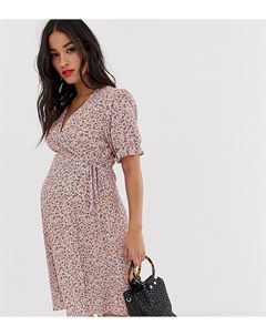 Лиловое платье с цветочным принтом и запахом New look maternity