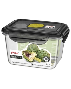 Контейнер для продуктов Brilliant 0,7л 14х11х9см 4 замка прямоугольный с клапаном пластик Phibo