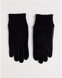 Черные шерстяные перчатки с кожаными вставками и вязаными манжетами Ashford Dents