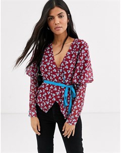 Блузка с цветочным принтом и контрастной завязкой Lost ink