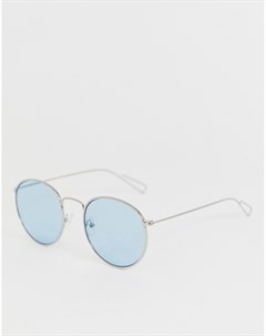 Круглые солнцезащитные очки в серебристой металлической оправе Weekday