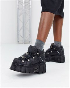 Черные кожаные кроссовки на массивной подошве и со шнуровкой New rock