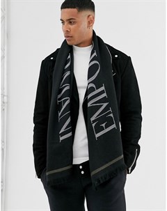 Черный шарф с логотипом и добавлением шерсти Emporio armani