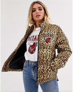 Дутая куртка с леопардовым принтом и логотипом Miami Heat Nba