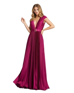 Женское атласное платье Ieena со складками и глубоким вырезом и поясом Mac duggal