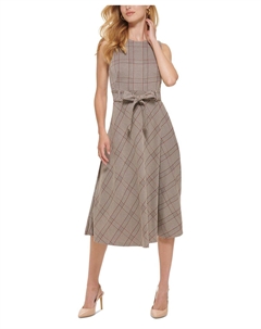 Женская мужская одежда Платье миди в клетку с поясом Calvin klein