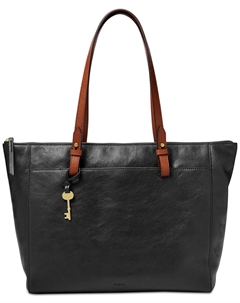 Кожаная сумка-тоут Rachel на молнии, черный Fossil