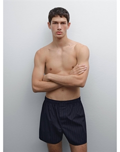 Боксеры в полоску из 100% хлопка, темно-синий Massimo dutti